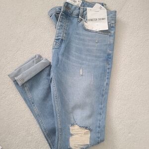 Topman Blue Skinny Jeans Distressed Denim